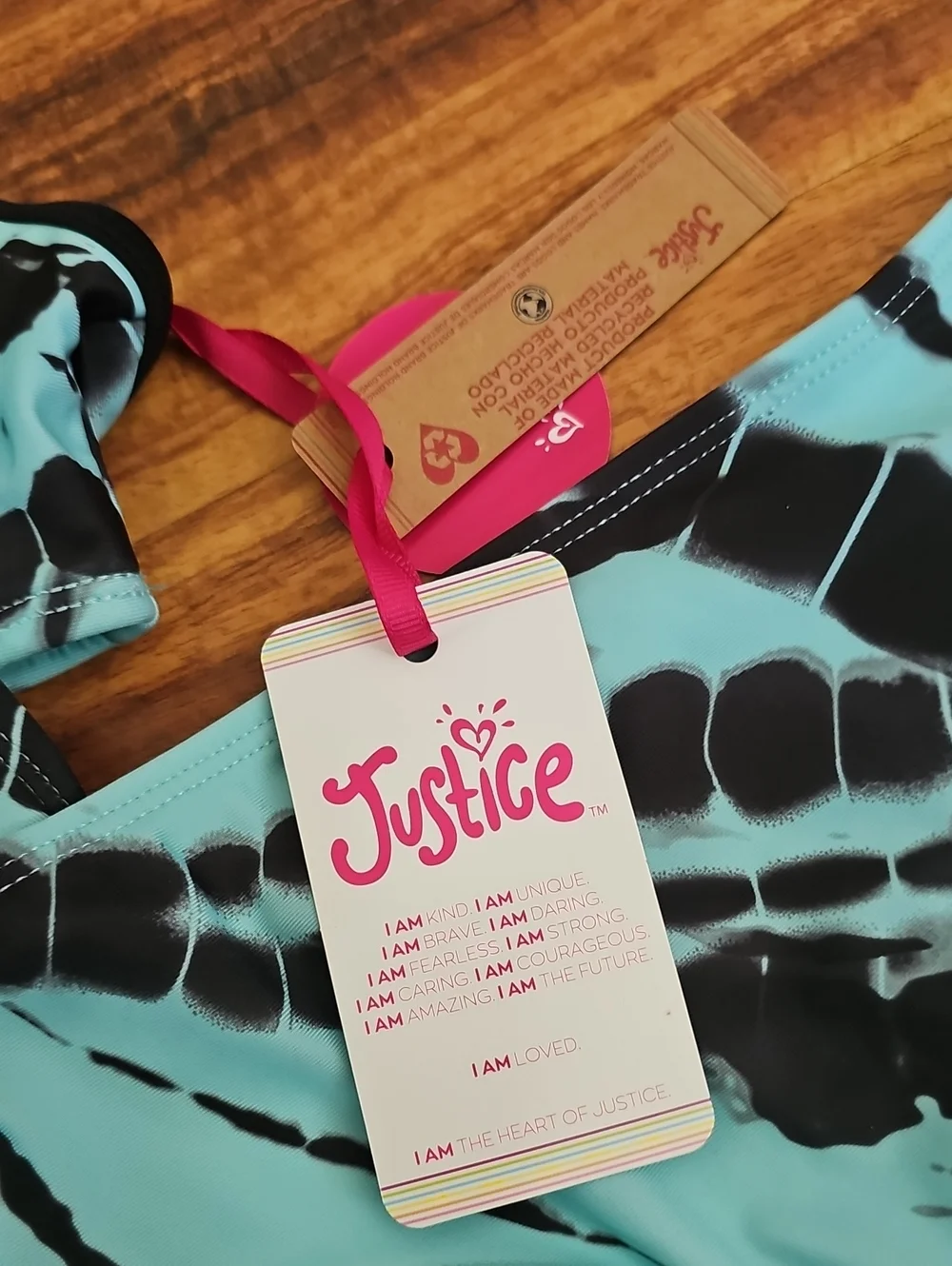 Justice Aqua and Black Tie-Dye 2PC Swim Set Size XL 16-18 NWT